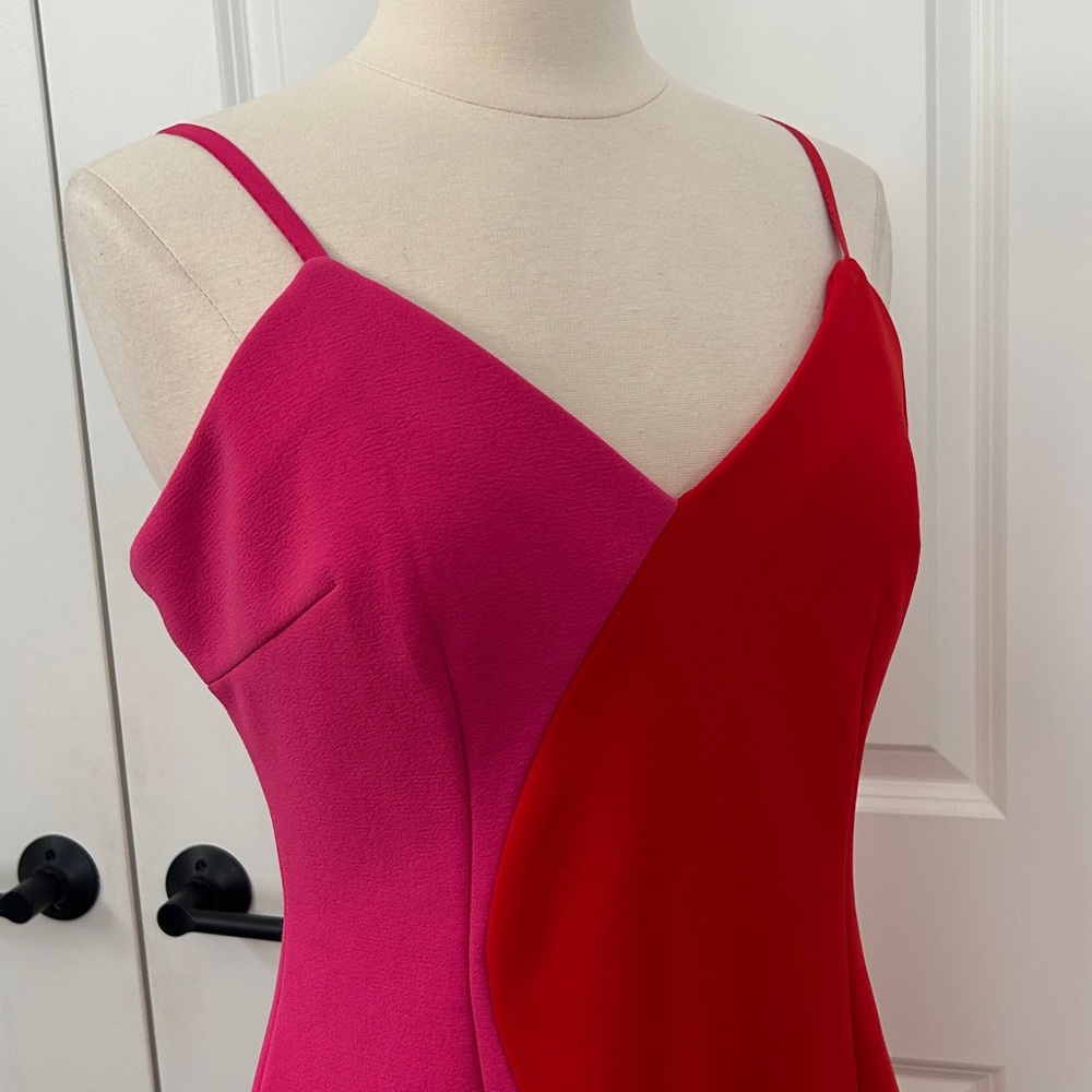 ELLIATT size XL Sydne Red Pink colorblock Stretch Midi Dress - Picture 3 of 5